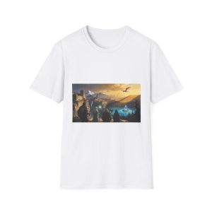 Fantasy Landscape T-Shirt — Dragon Over Sunlit Castle